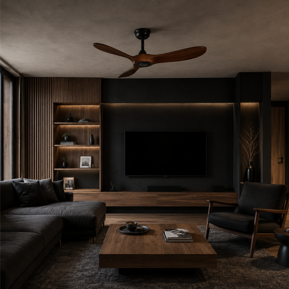 Ventilateur de plafond DC 3 pales bois massif, finition noyer noir – vue 2