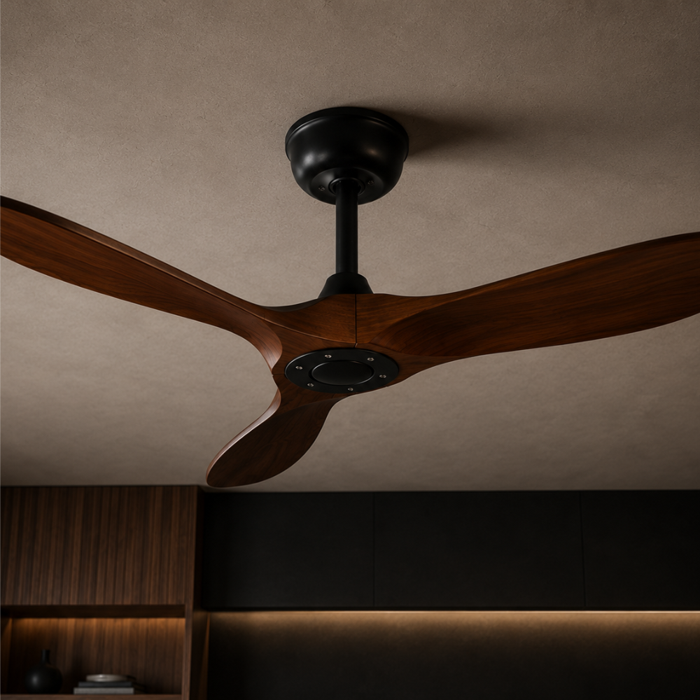 Ventilateur de plafond DC 3 pales bois massif, finition noyer noir – vue 4