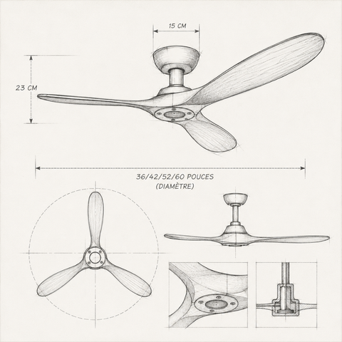 Ventilateur de plafond DC 3 Pales – Noyer Noir