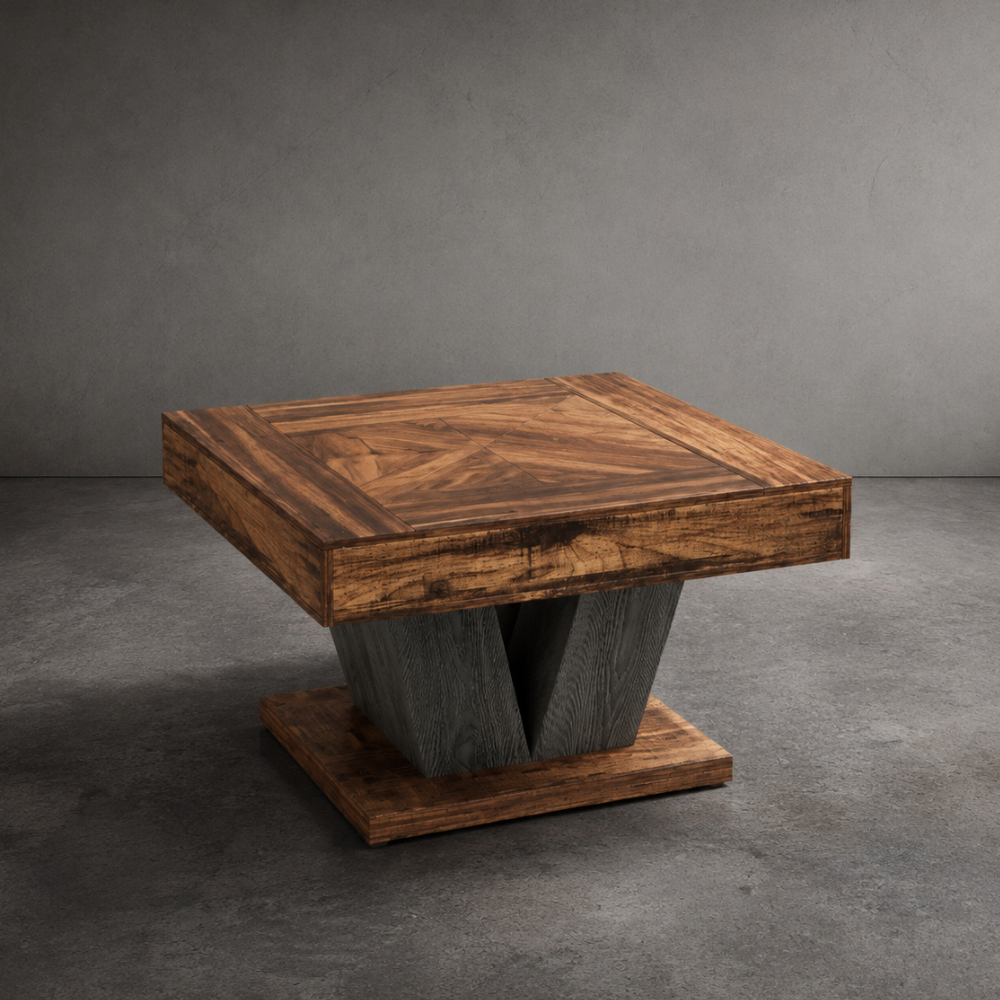 Table basse carrée rustique bois et noir 80 cm