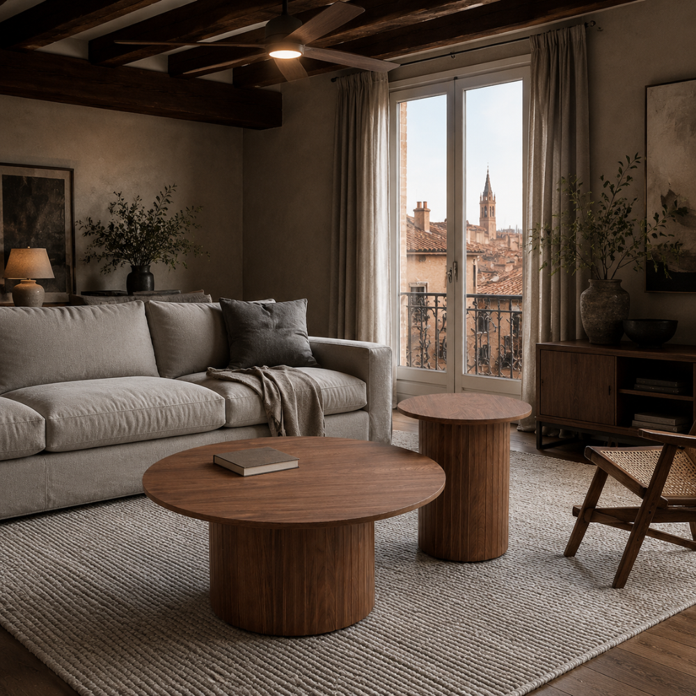 Duo de tables basses gigognes rondes bois foncé – vue 2