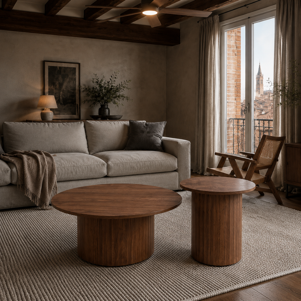 Duo de tables basses gigognes rondes bois foncé – vue 4