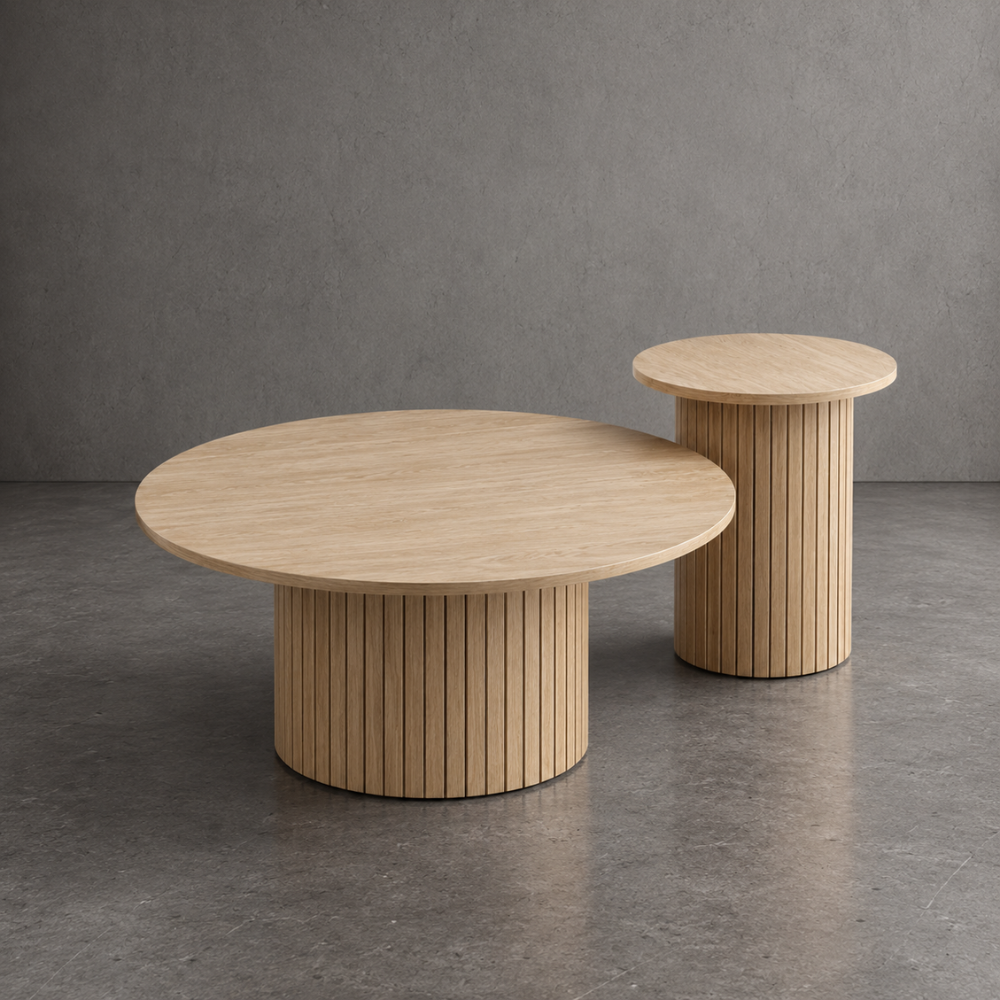 Duo de tables basses gigognes rondes bois clair