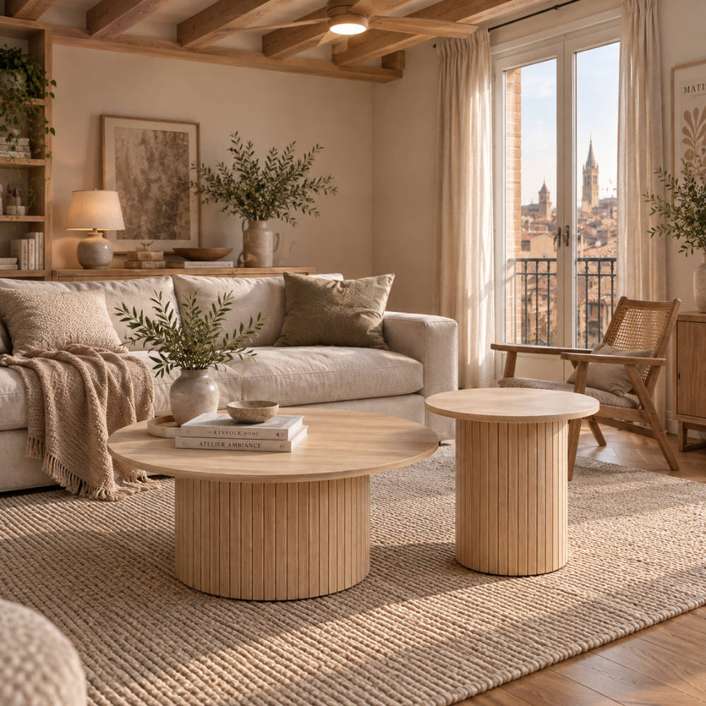 Duo de tables basses gigognes rondes bois clair – vue 4