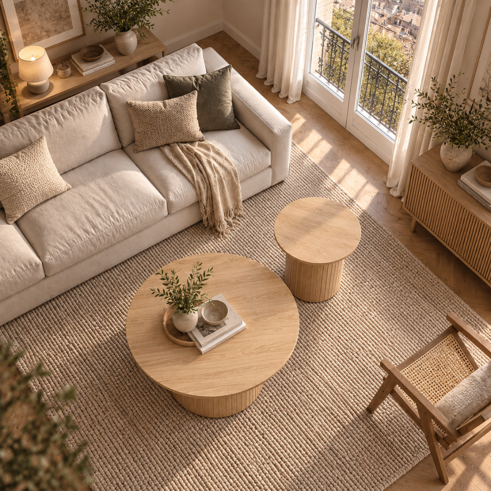 Duo de tables basses gigognes rondes bois clair – vue 5