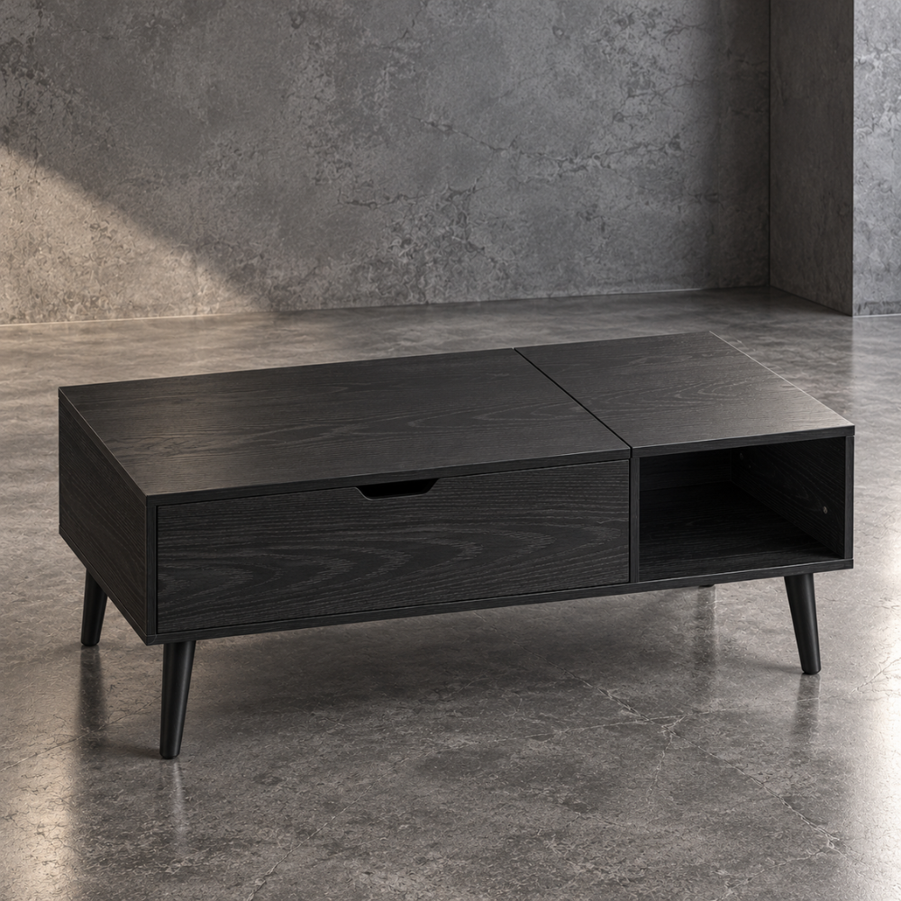 Table basse relevable noire avec rangement – vue 4