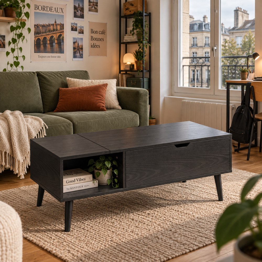 Table basse relevable noire avec rangement – vue 5
