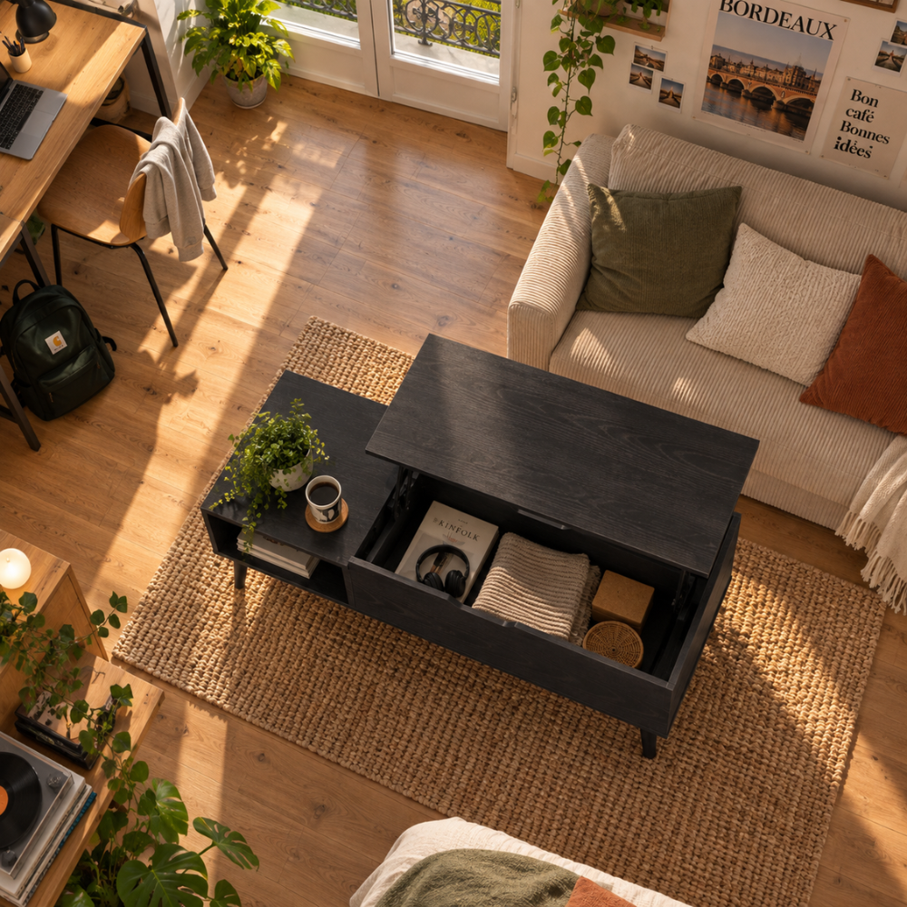 Table basse relevable noire avec rangement – vue 7