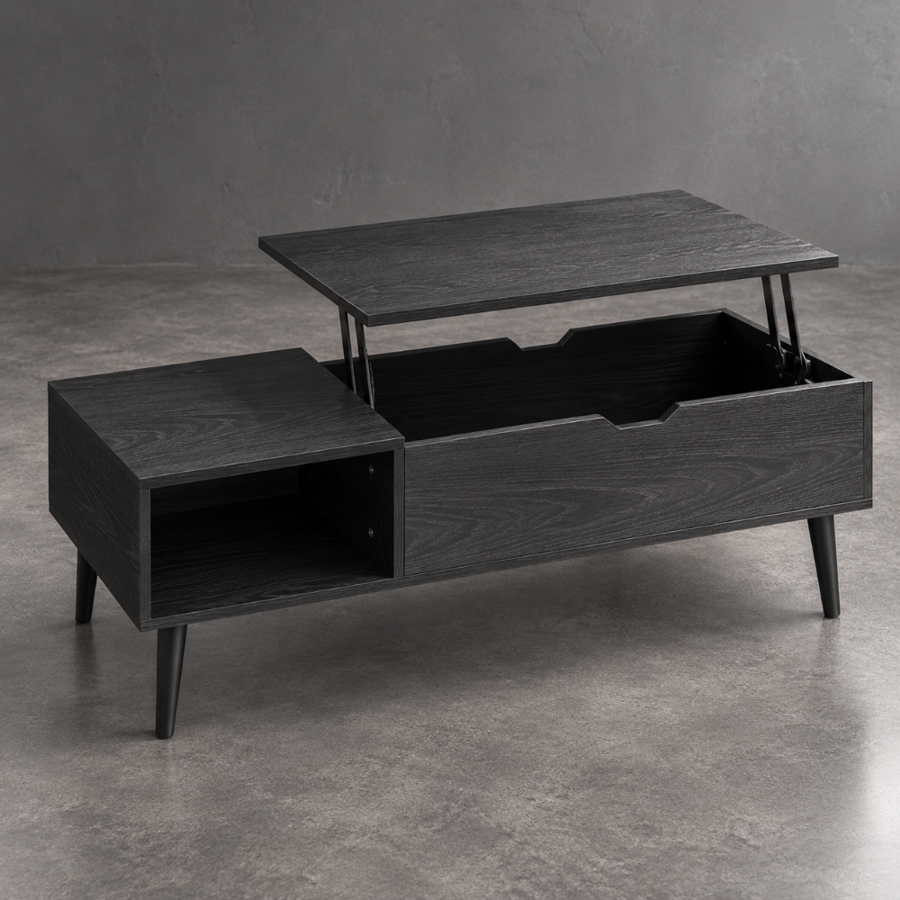 Table basse relevable noire avec rangement