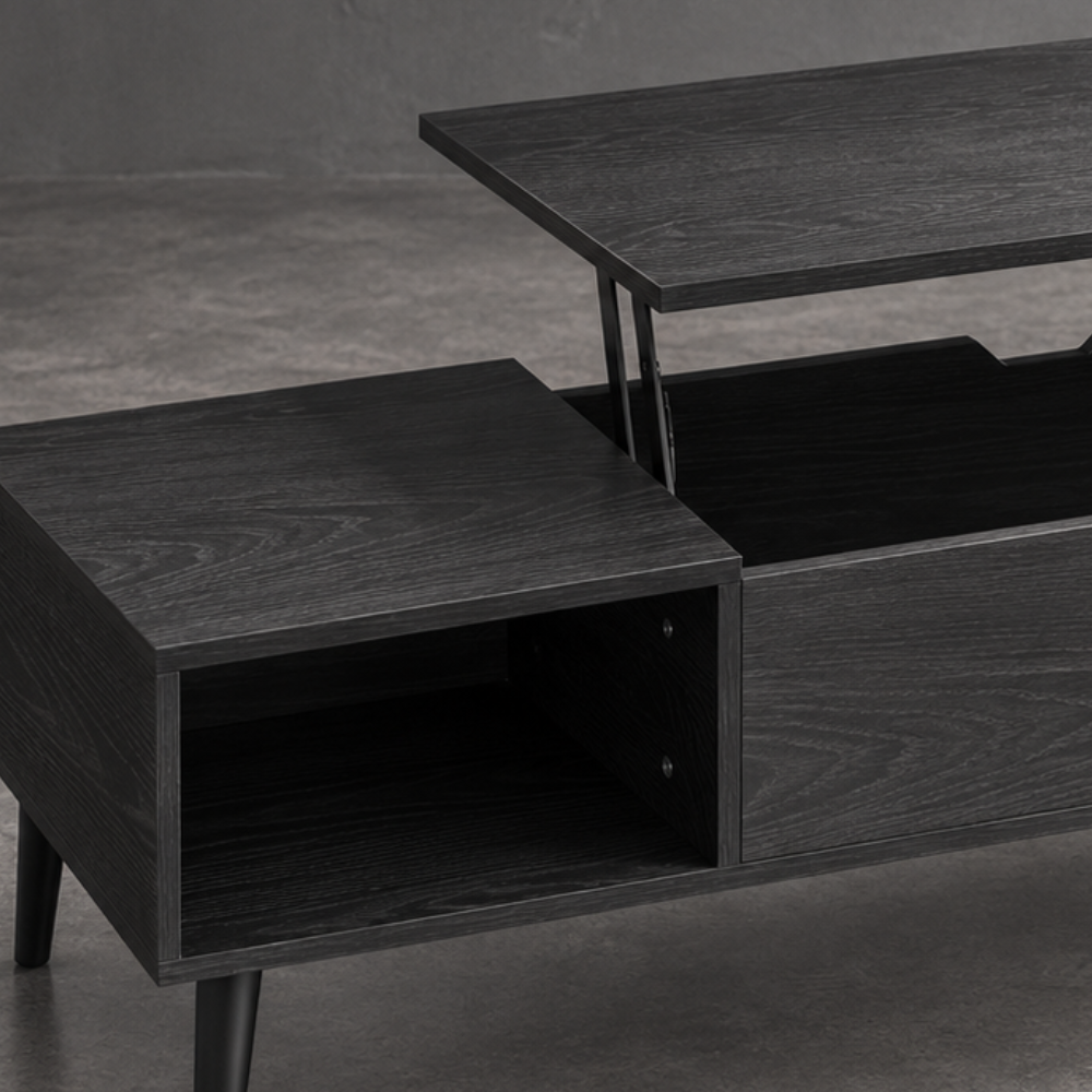 Table basse relevable noire avec rangement – vue 3