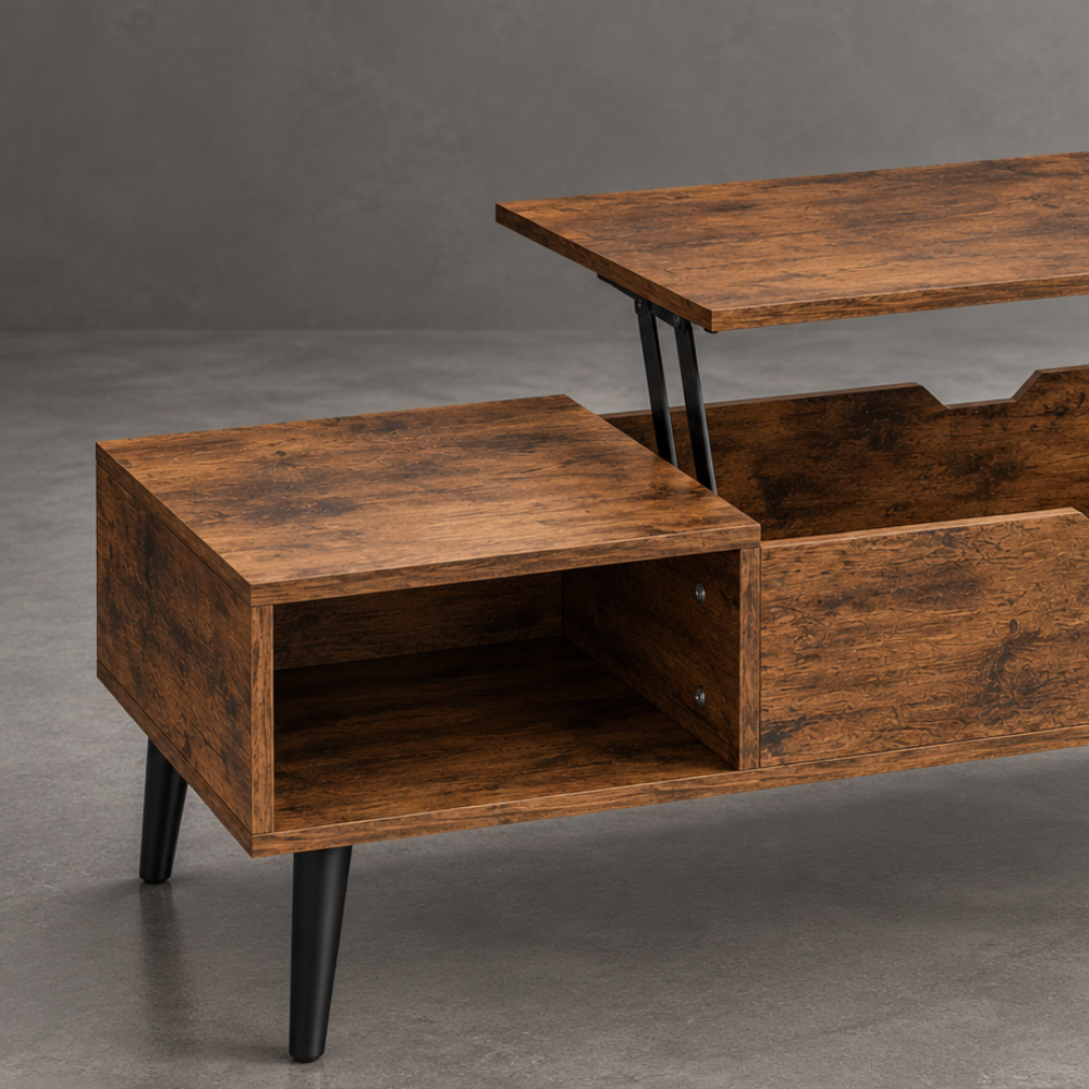 Table basse relevable chocolat avec rangement – vue 3