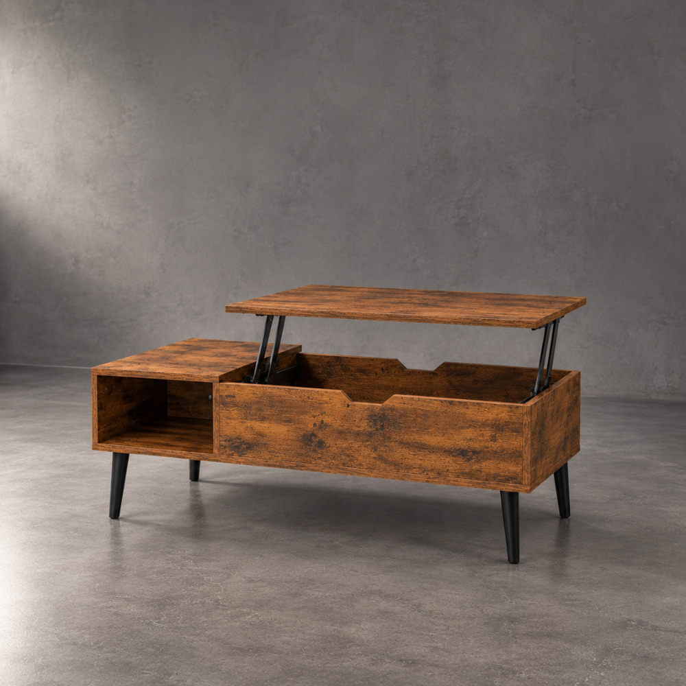Table basse relevable chocolat avec rangement