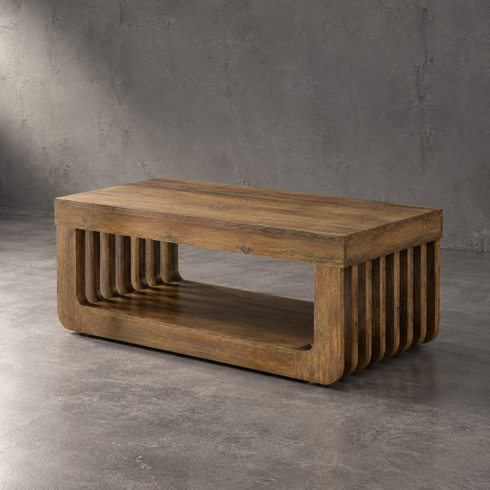 Table basse rectangulaire bois rustique 2 niveaux 120x60 cm