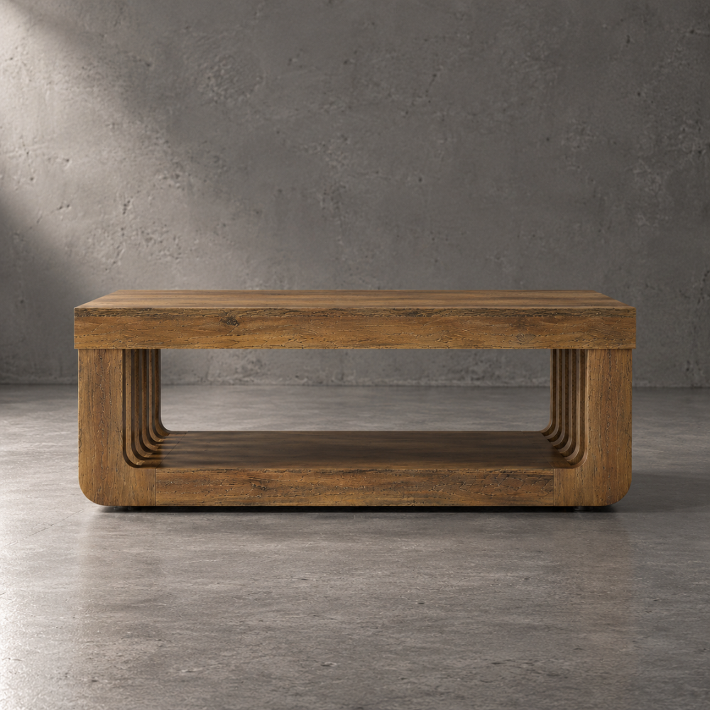 Table basse rectangulaire bois rustique 2 niveaux 120x60 cm – vue 2