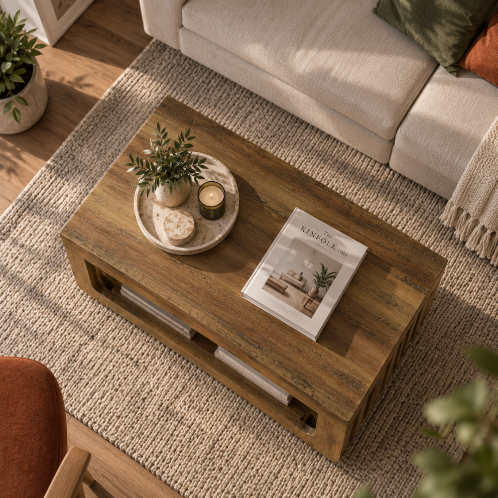 Table basse rectangulaire bois rustique 2 niveaux 120x60 cm – vue 4