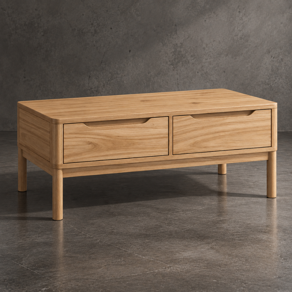 Table basse en pin massif marron avec rangement