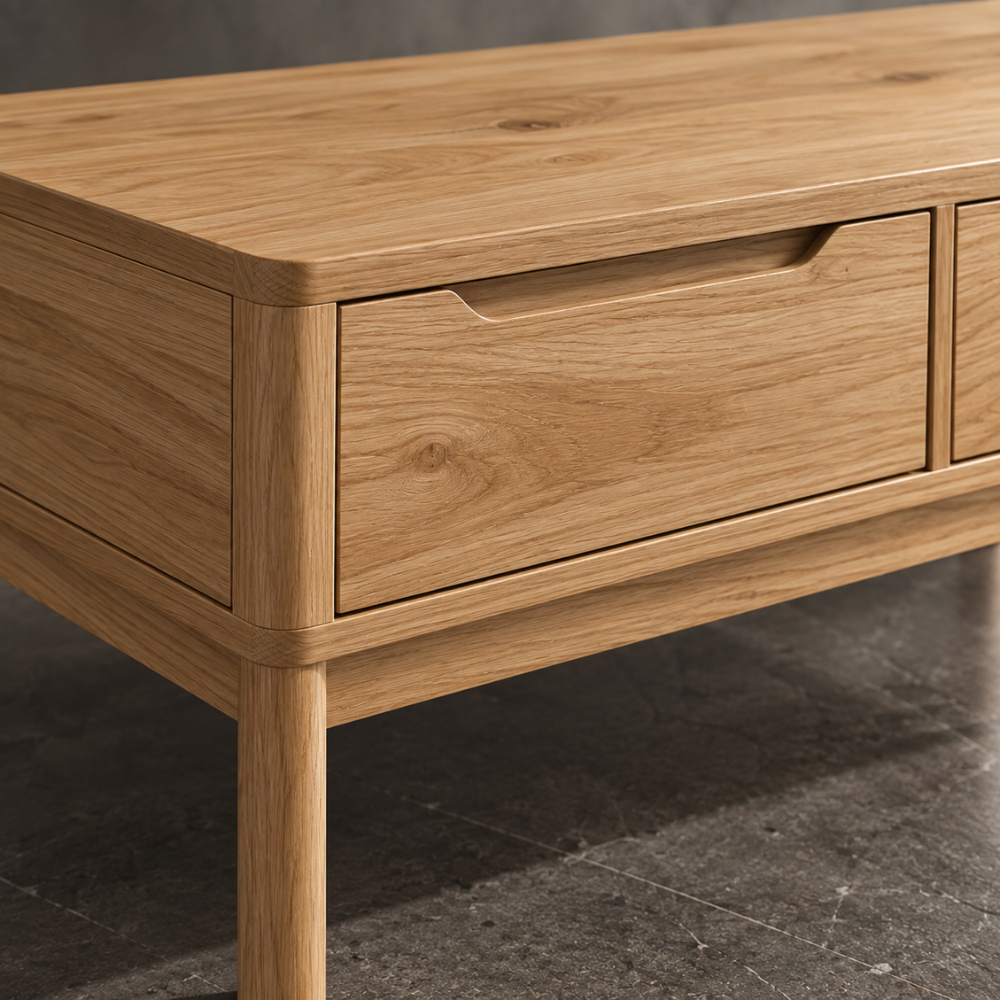 Table basse en pin massif marron avec rangement – vue 2