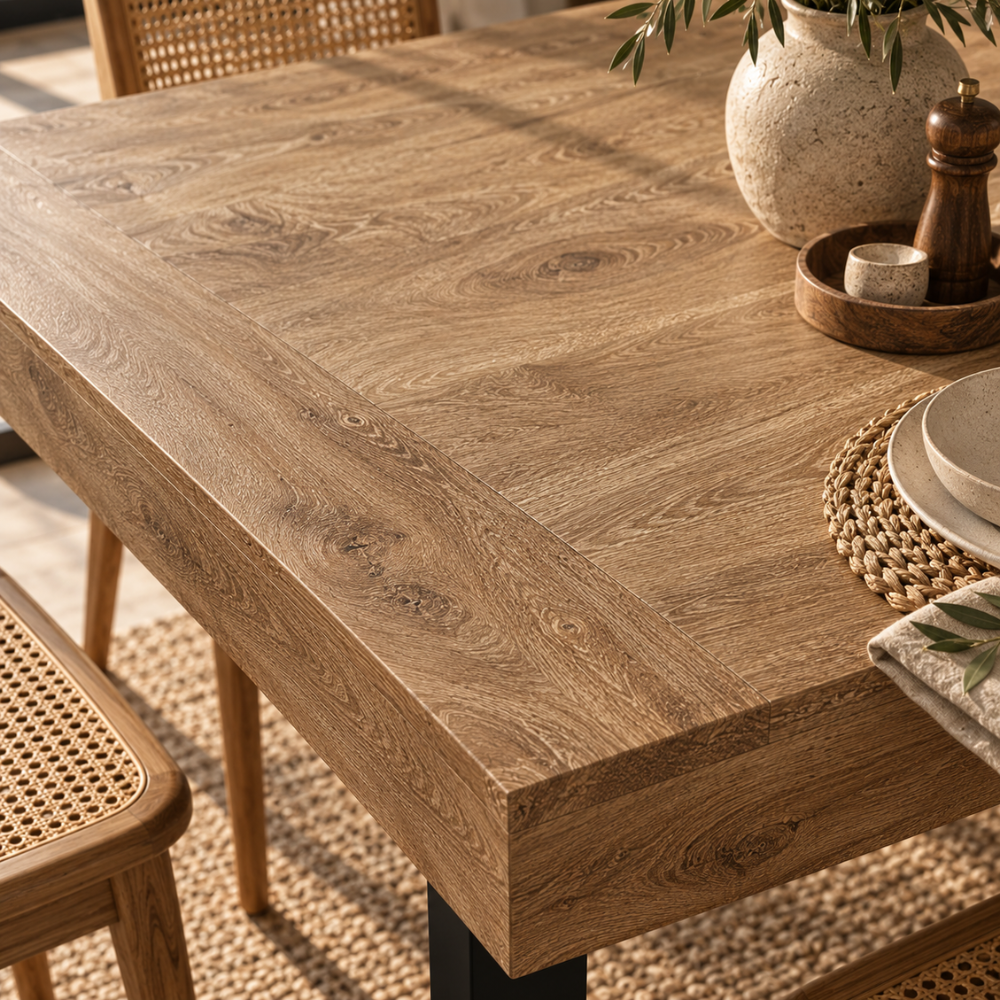 Table à manger industrielle bois rustique et métal noir – vue 5