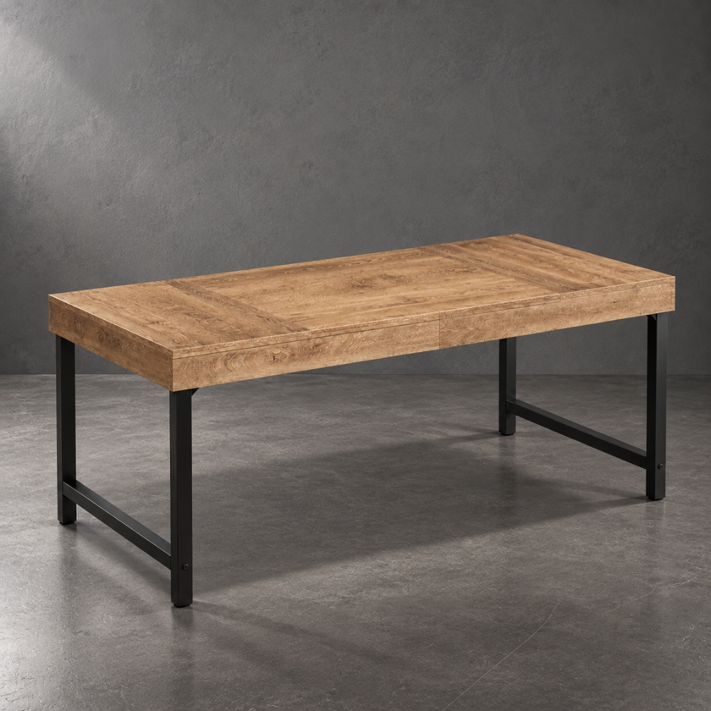 Table à manger industrielle bois rustique et métal noir