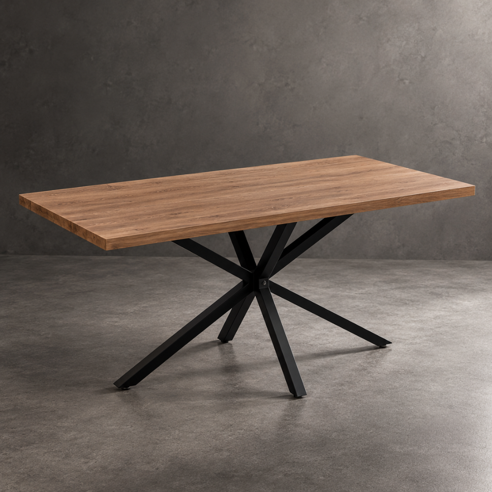 Table à manger rectangulaire bois foncé et métal noir