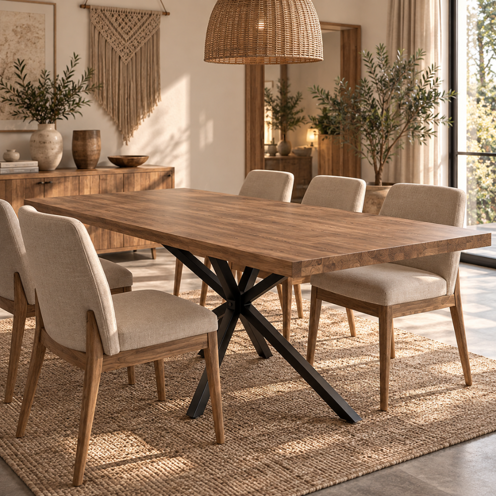 Table à manger rectangulaire bois foncé et métal noir – vue 3