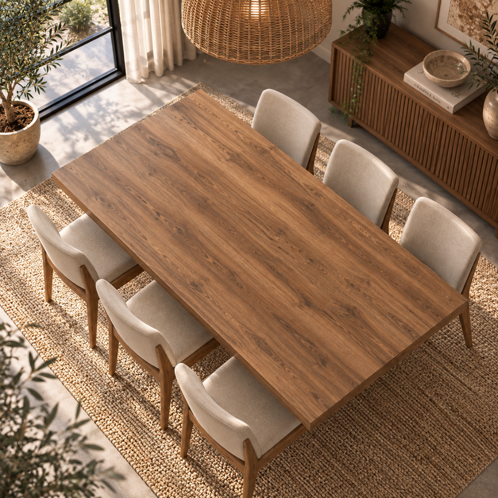 Table à manger rectangulaire bois foncé et métal noir – vue 4