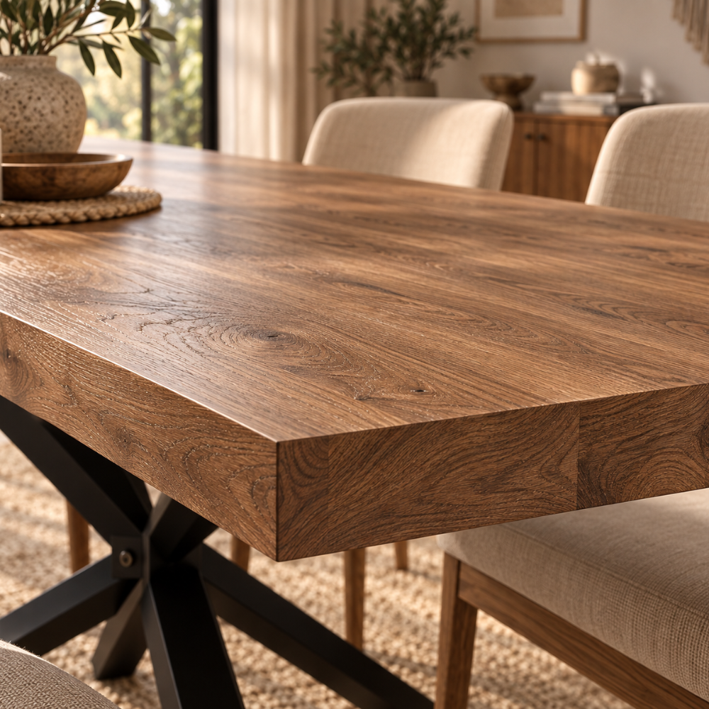 Table à manger rectangulaire bois foncé et métal noir – vue 5