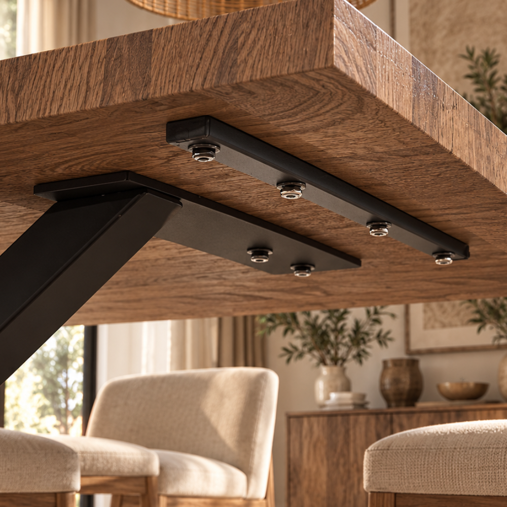 Table à manger rectangulaire bois foncé et métal noir – vue 6