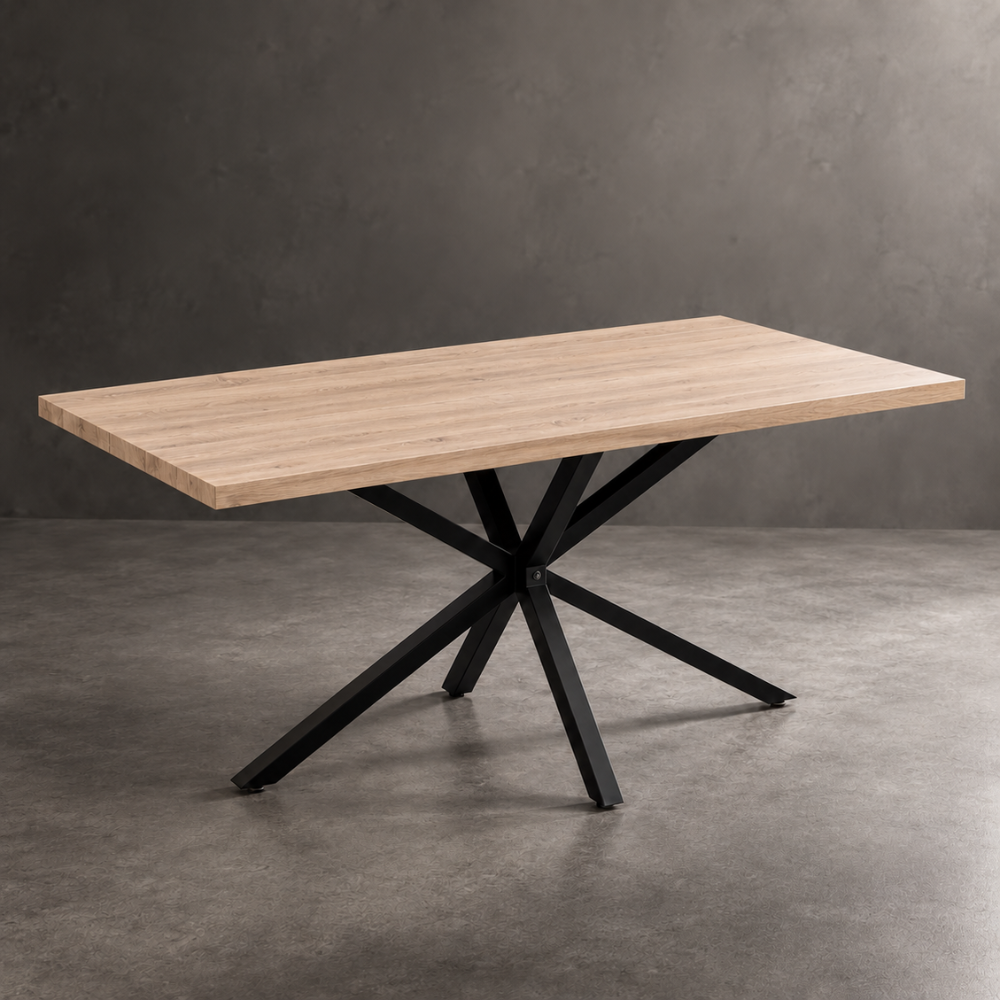 Table à manger rectangulaire bois clair et métal noir