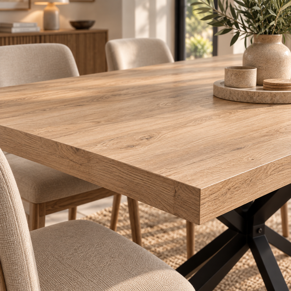Table à manger rectangulaire bois clair et métal noir – vue 4