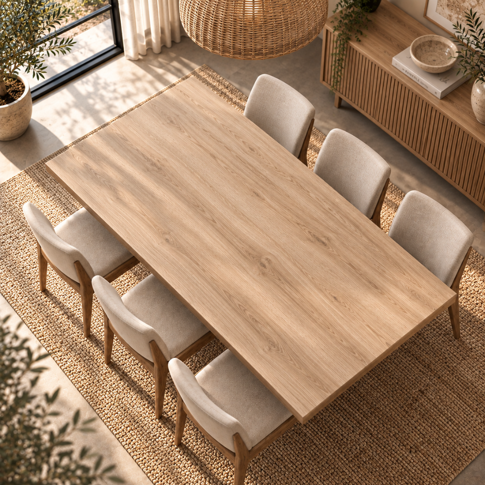 Table à manger rectangulaire bois clair et métal noir – vue 5
