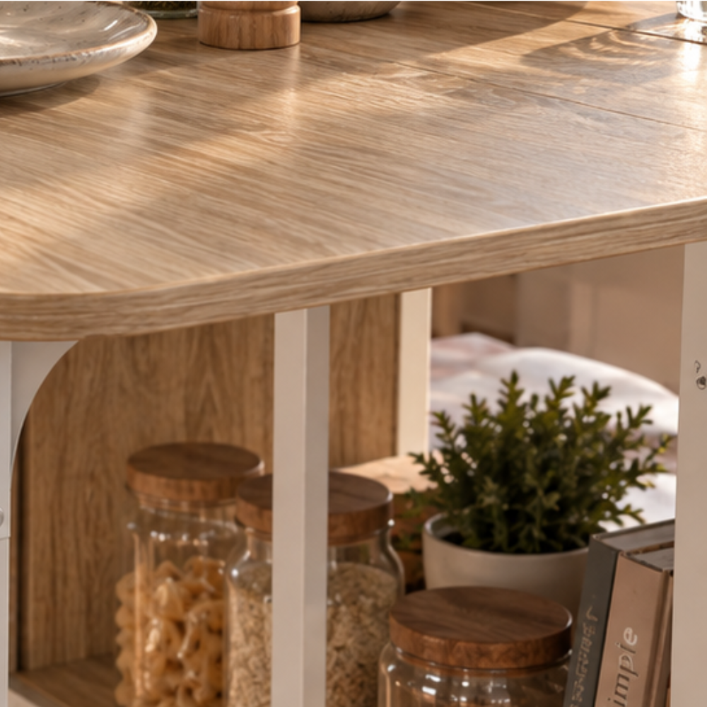 Table pliante bois naturel sur roulettes – vue 5