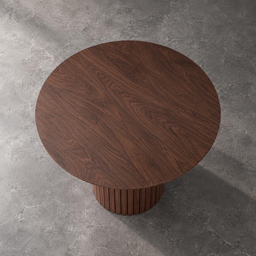 Table à manger ronde scandinave bois, pieds brun foncé – vue 2