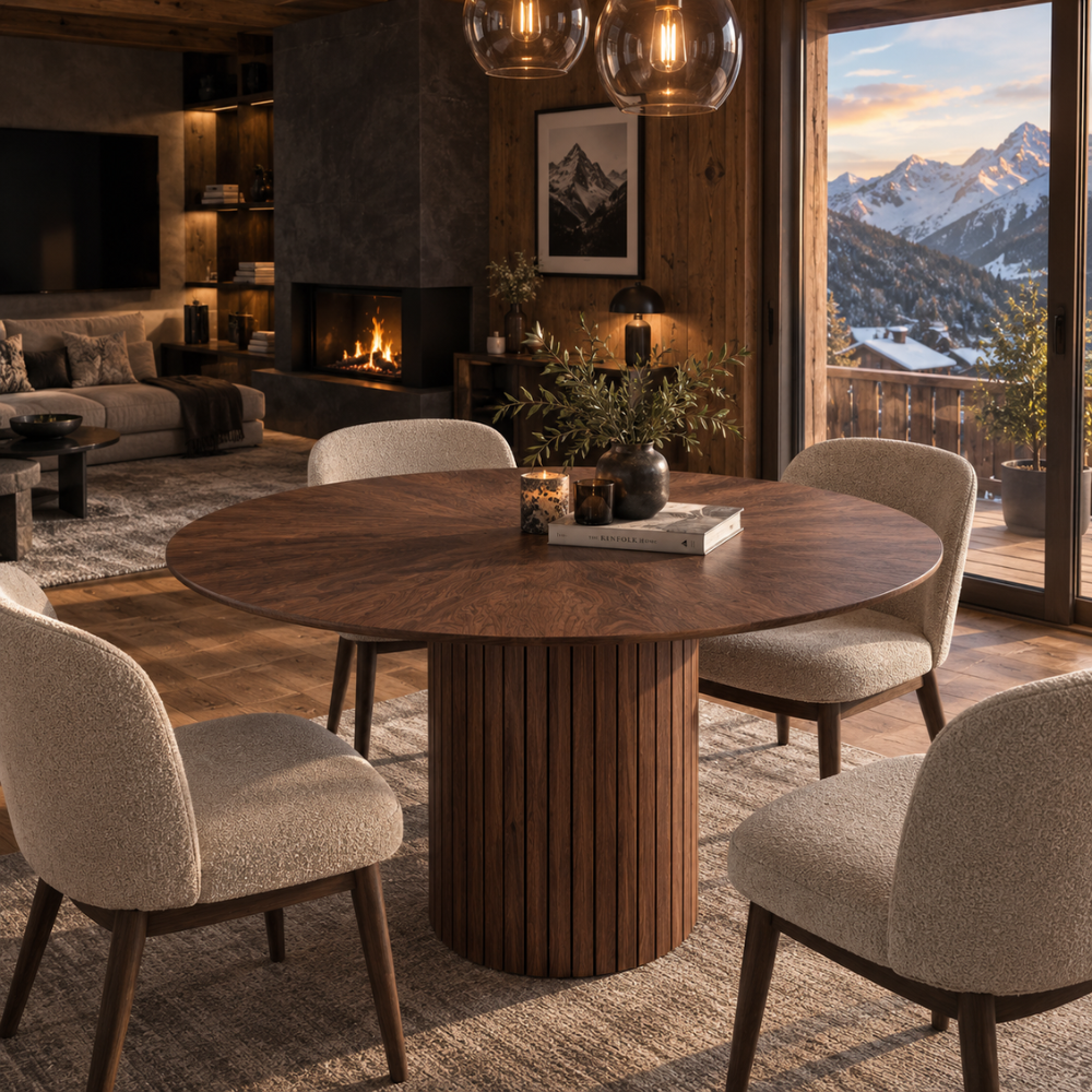 Table à manger ronde scandinave bois, pieds brun foncé – vue 4