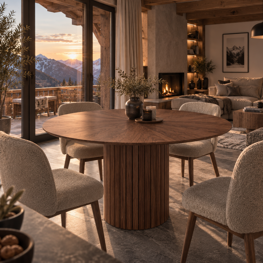 Table à manger ronde scandinave bois, pieds brun foncé – vue 5