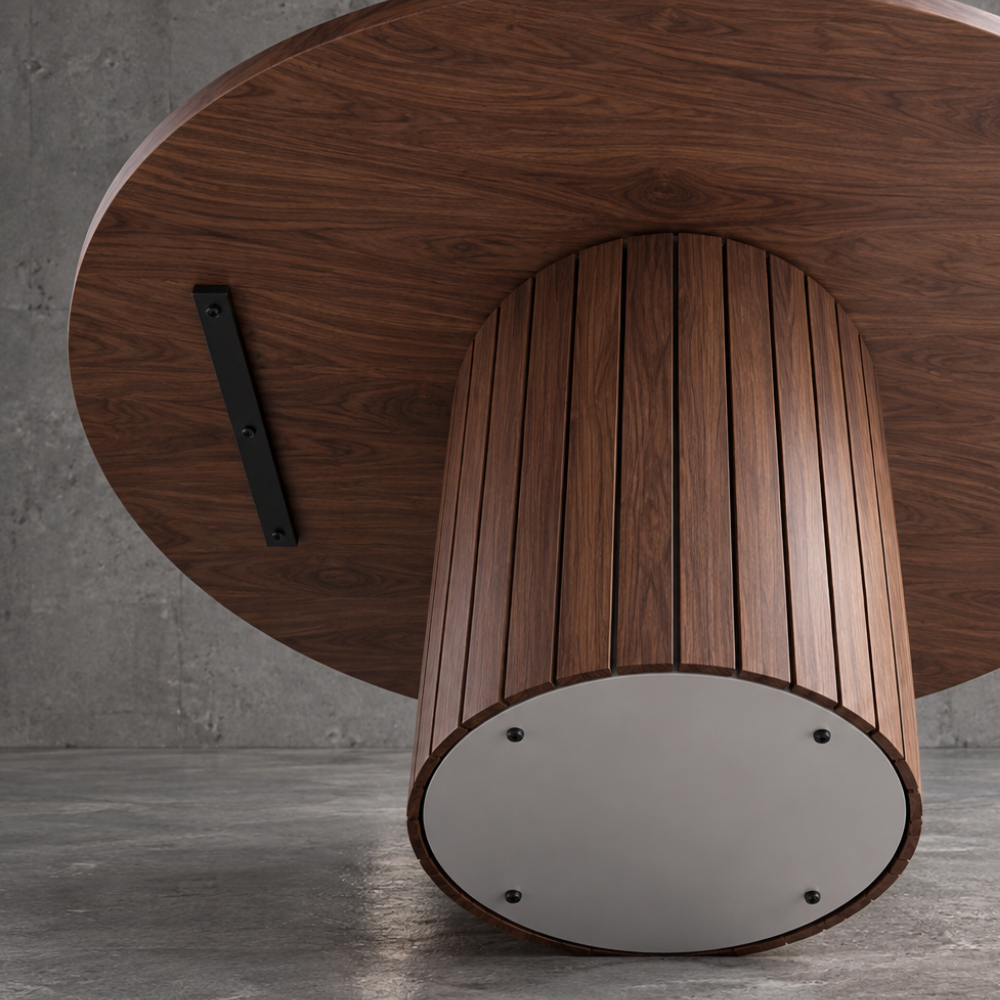 Table à manger ronde scandinave bois, pieds brun foncé – vue 3