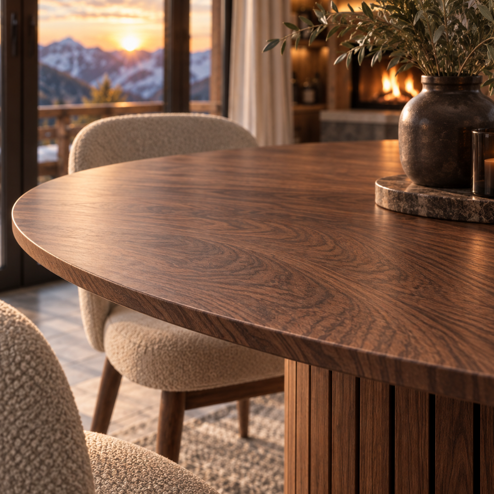 Table à manger ronde scandinave bois, pieds brun foncé – vue 6