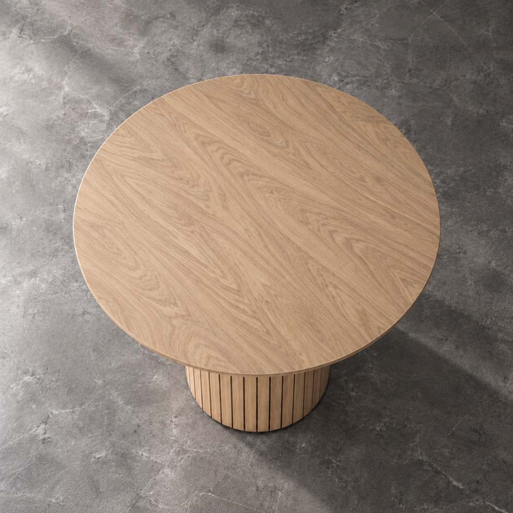 Table à manger ronde scandinave bois, pieds brun clair – vue 2