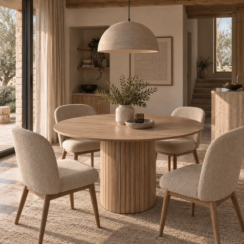 Table à manger ronde scandinave bois, pieds brun clair – vue 3