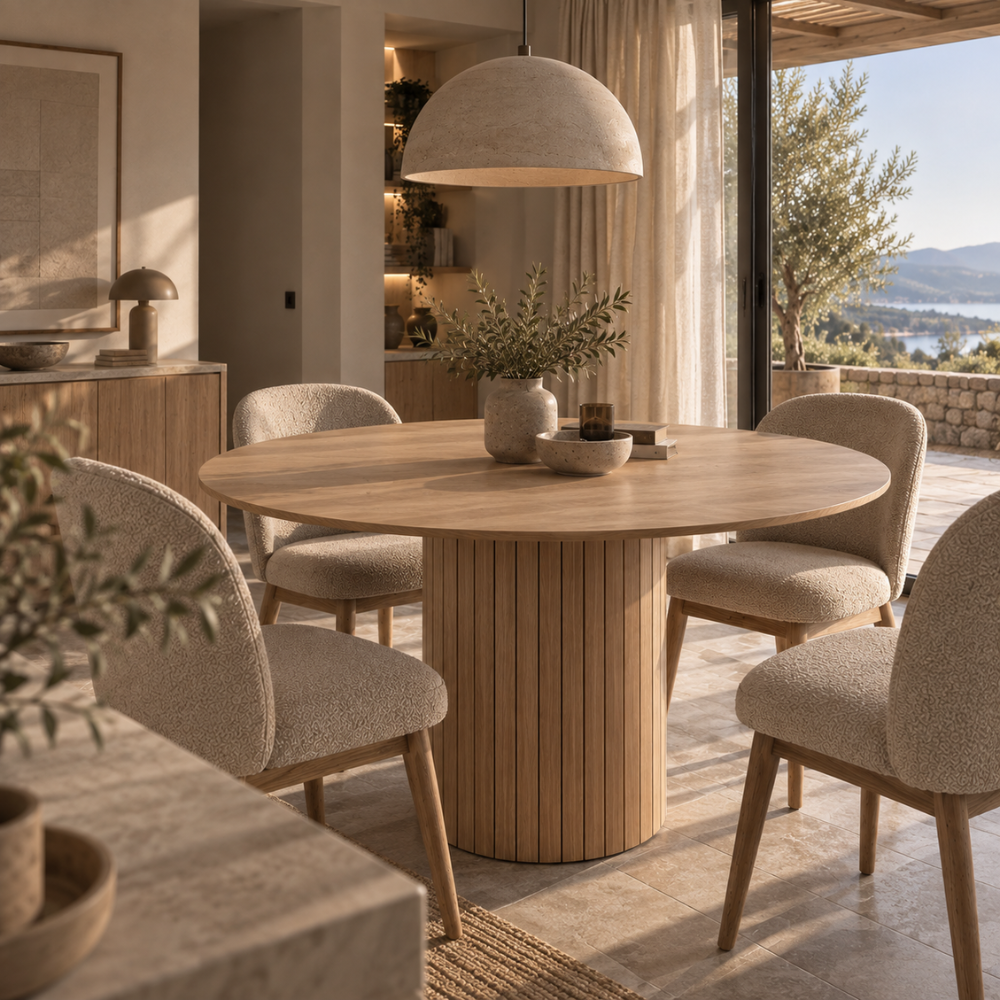 Table à manger ronde scandinave bois, pieds brun clair – vue 4