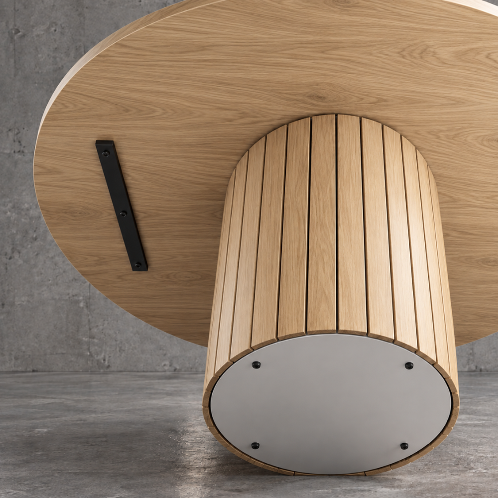 Table à manger ronde scandinave bois, pieds brun clair – vue 5