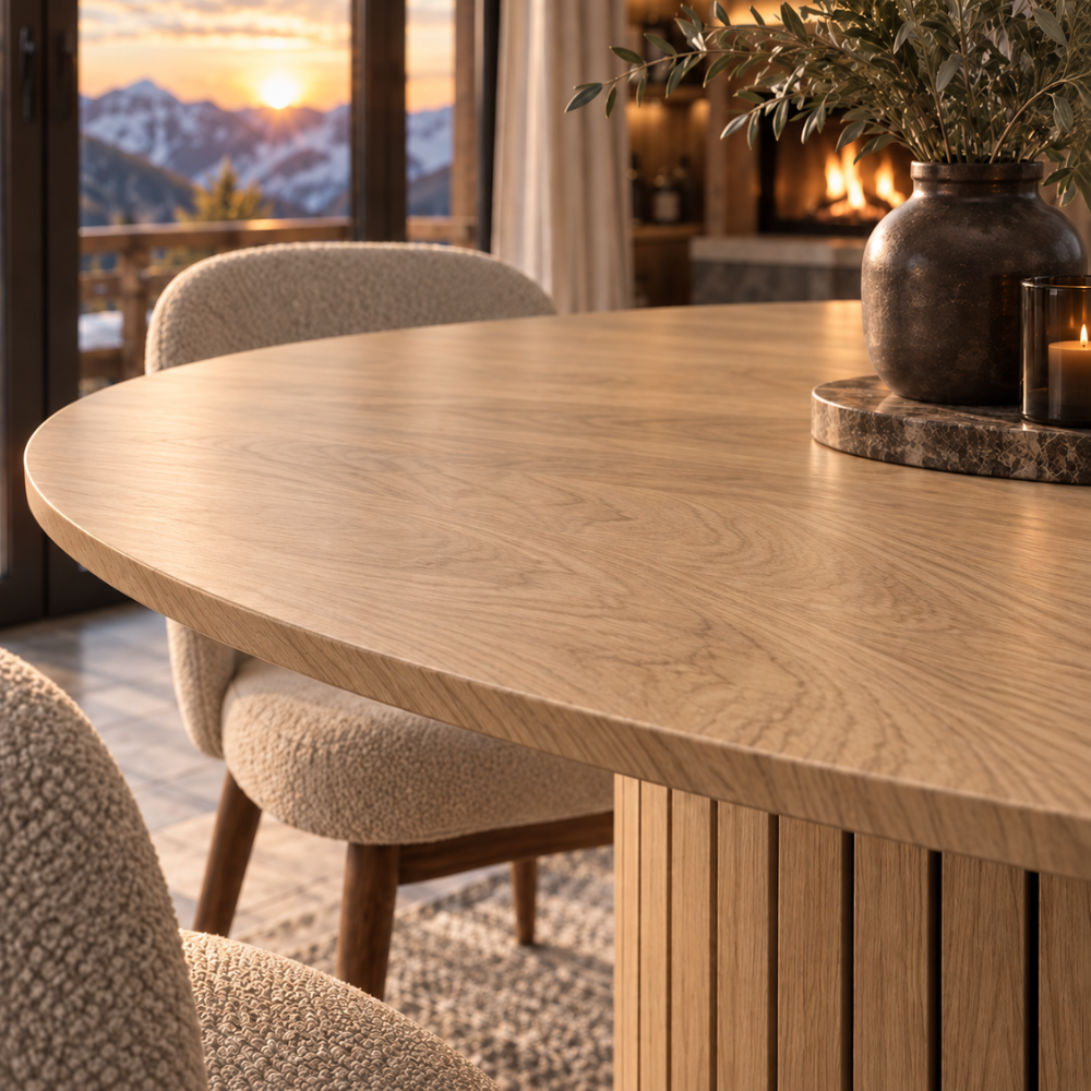 Table à manger ronde scandinave bois, pieds brun clair – vue 6