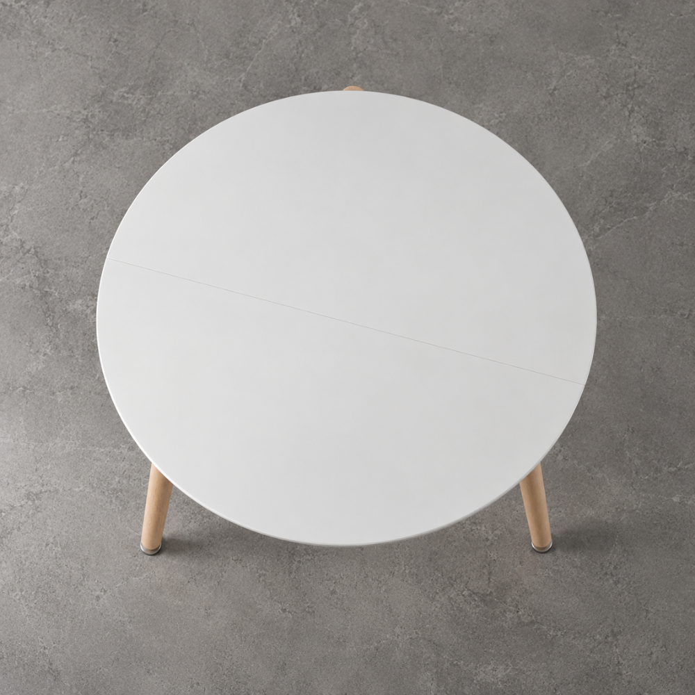 Table à manger ronde blanche, pieds bois massif – vue 2