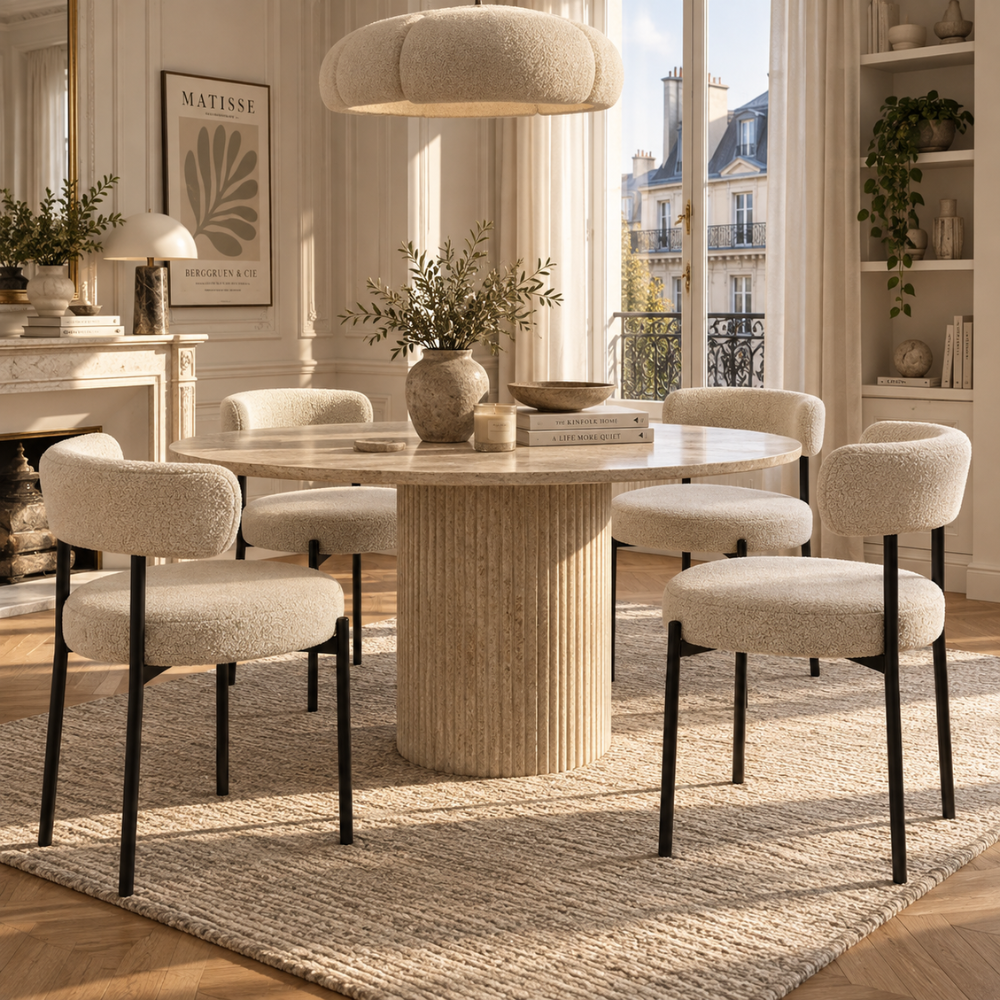 Chaises de salle à manger beige en tissu bouclé – vue 4