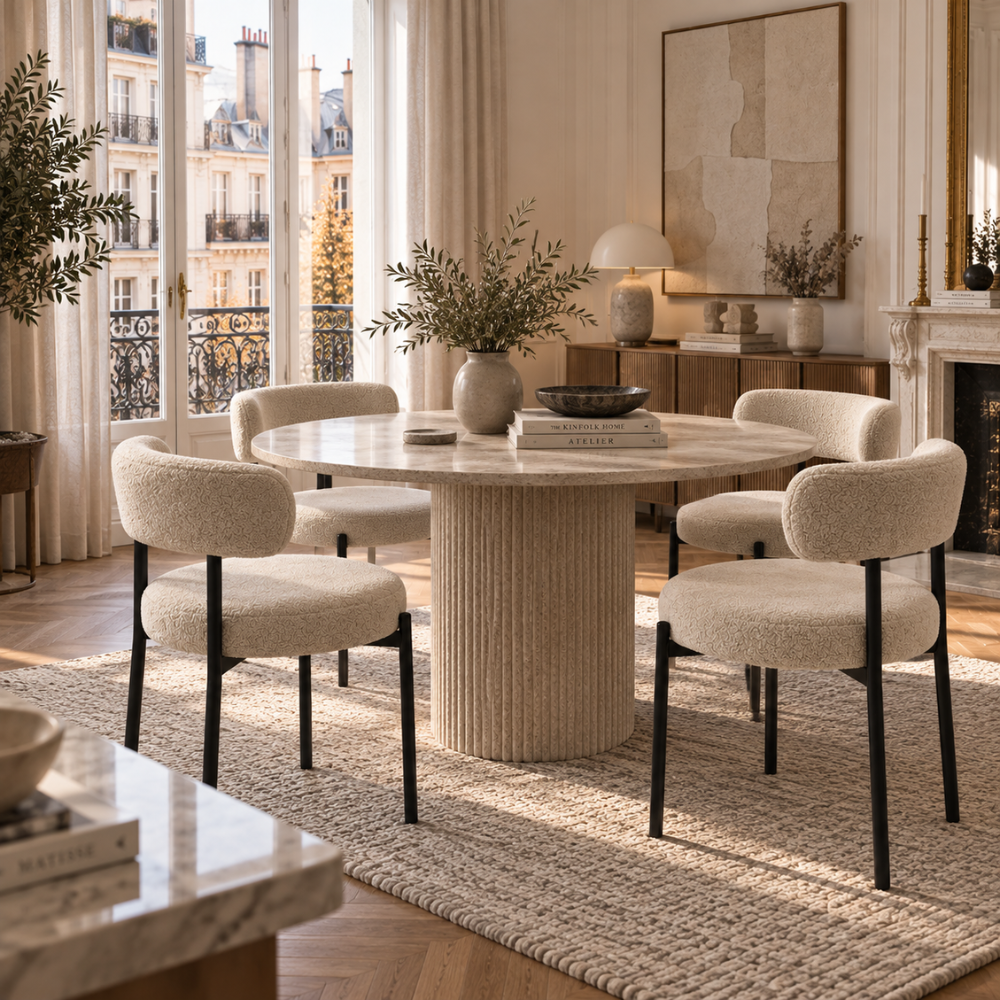 Chaises de salle à manger beige en tissu bouclé – vue 5