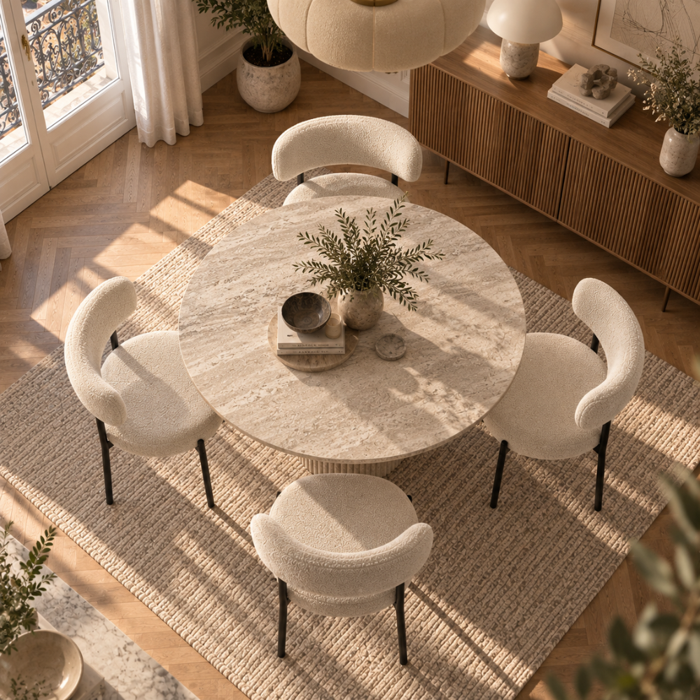 Chaises de salle à manger beige en tissu bouclé – vue 6