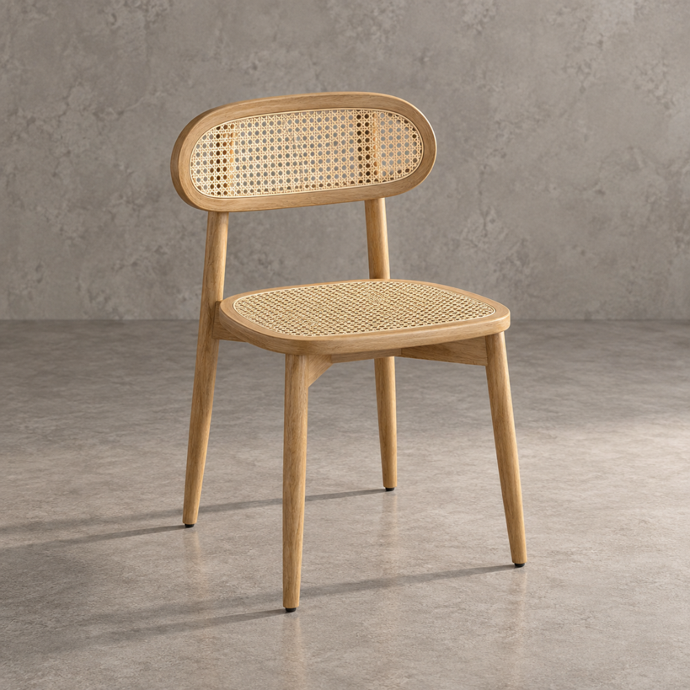 Chaises en rotin synthétique et bois massif, sable