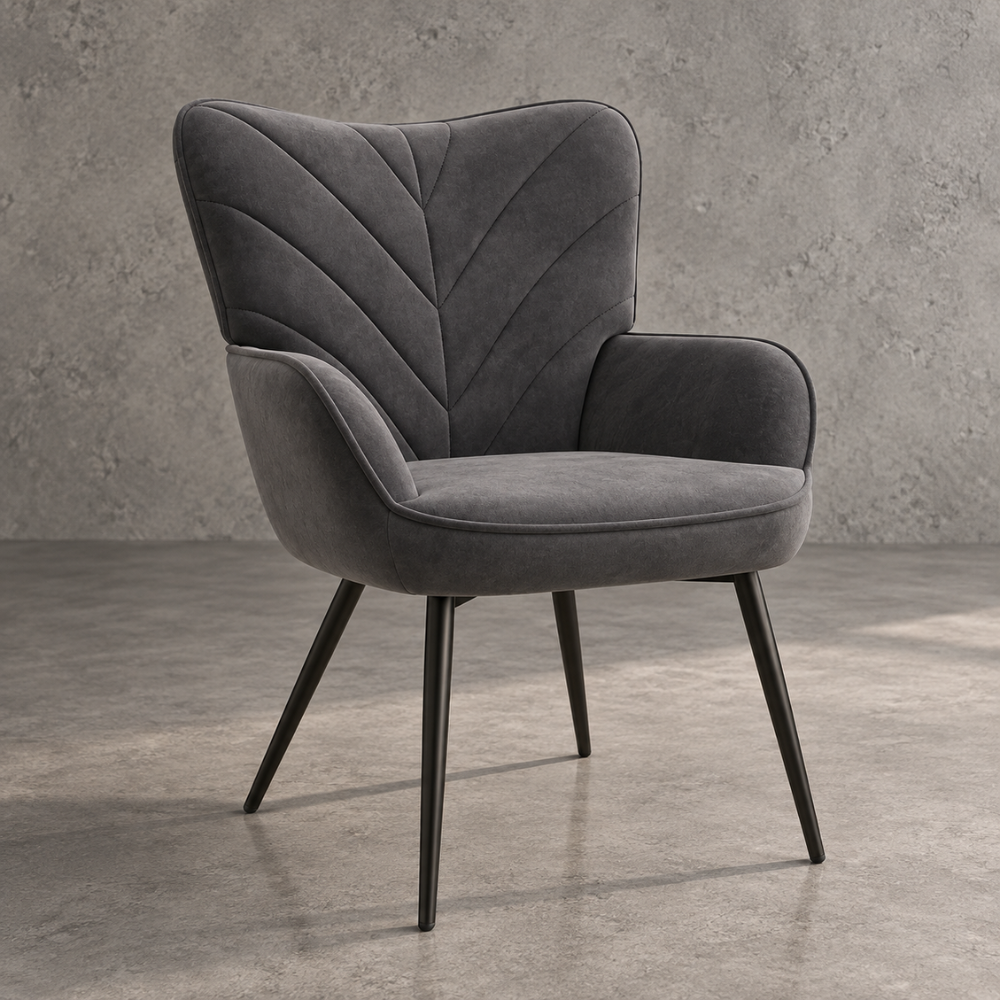Chaise velours gris motif feuille, style scandinave