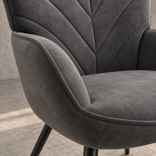 Chaise velours gris motif feuille, style scandinave – vue 2