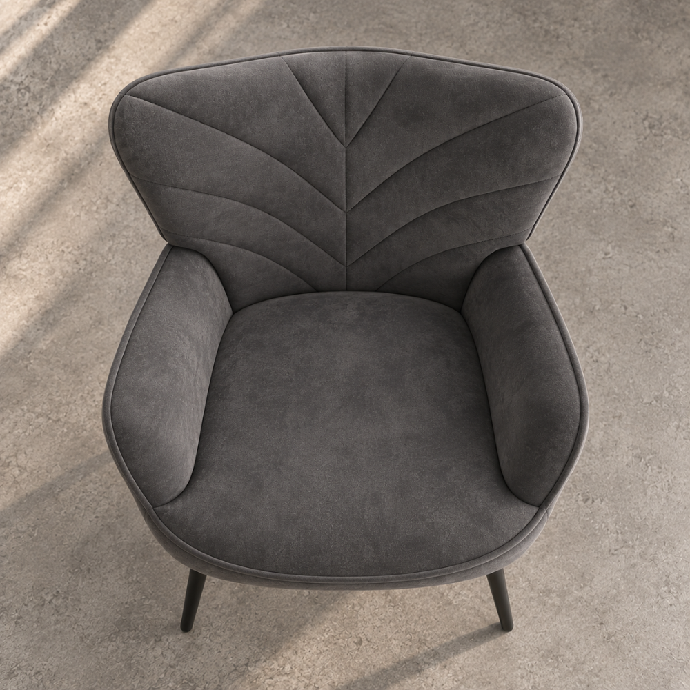 Chaise velours gris motif feuille, style scandinave – vue 3